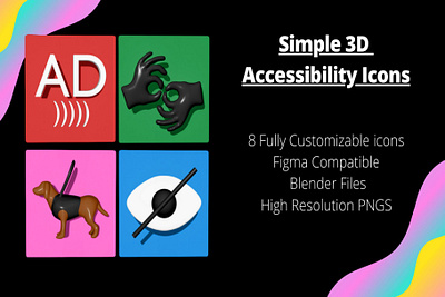 Simple 3D Accessibility Icons app branding design graphic design illustration logo typography ui ux vector