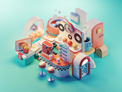 Design Factory 3d blender diner diorama fast food fries hero illustration isometric render uiux website