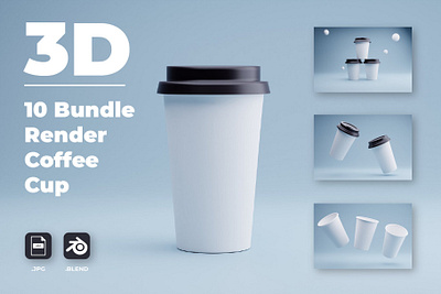 10 Bundle 3D Render Coffee Cup 3d animation app branding design graphic design illustration logo typography ui ux vector