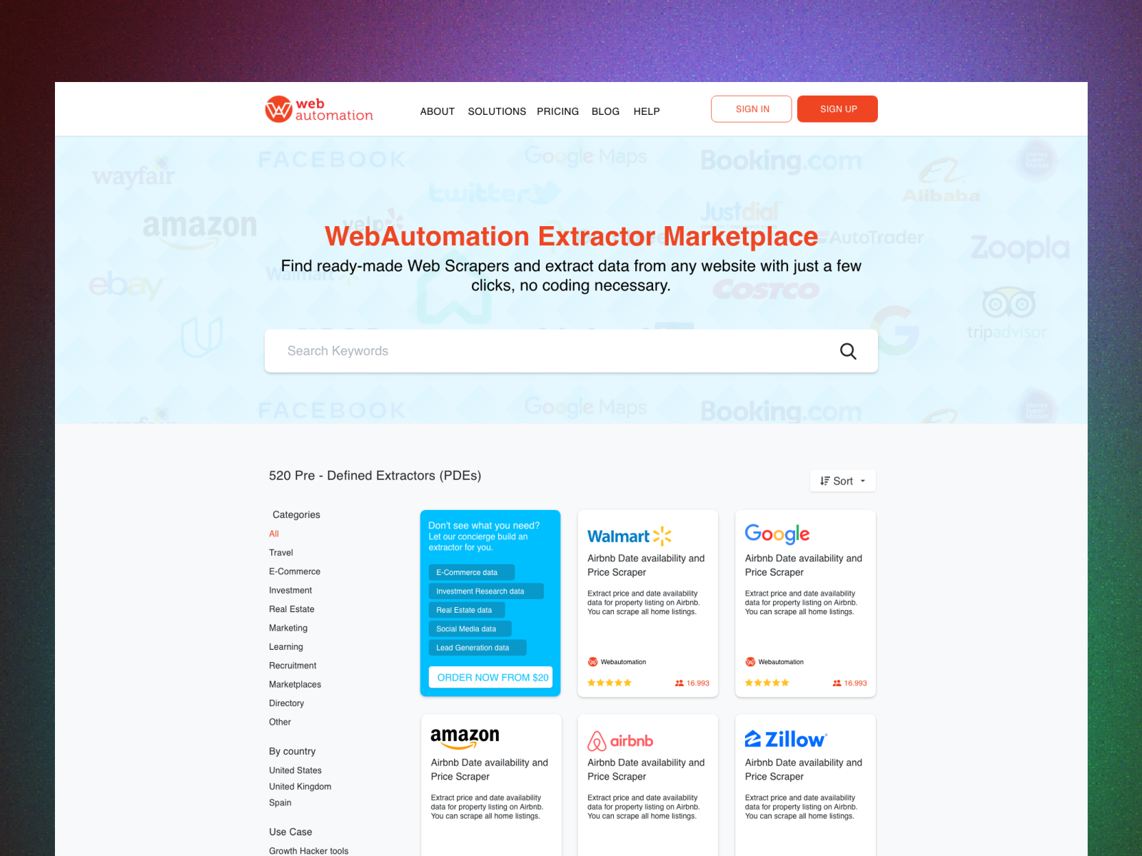 Webautomation PDE marketplace ui