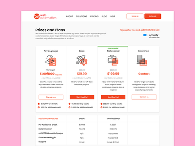 Webautomation Price Page ui