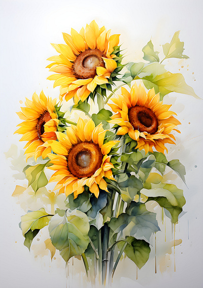 Sunflowers in Bloom art beauty flowers happiness nature optimism painting plant sunflowers trees watercolor