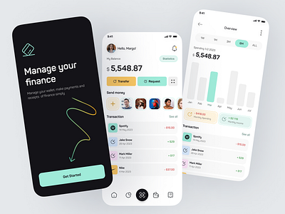 Finance Mobile App | Banking App app bank card cash credit design finance finance app minimal mobile mobile app money payment recive send transaction ui ux