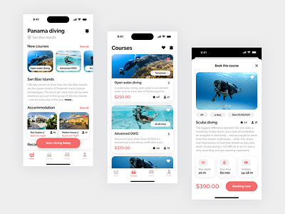 Diving courses App caribbean diving diving app diving courses diving courses app figma ios app design mobile app design uxui design