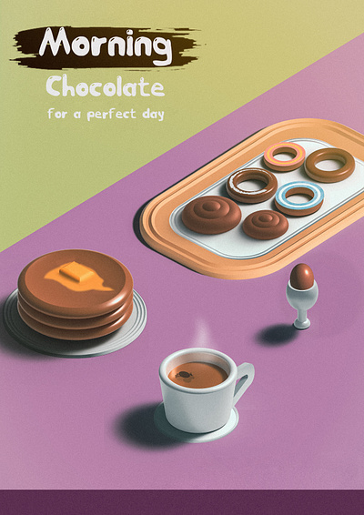 Chocolate morning 3d art chocolate design drawing illustration poster