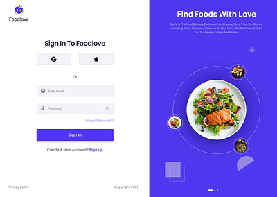 Foodlove Dashboard Signin Page adobe xd branding dashboard design figma graphic design illustration landing page login logo signin ui ux