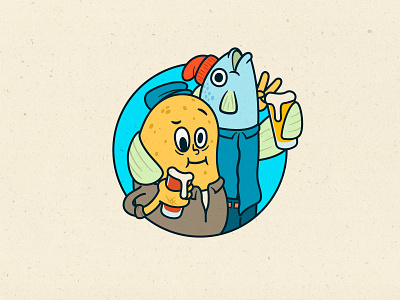 Fish & Chip beer budies cartoon character chips design fish flat food funny illustration pint potato sticker stroke