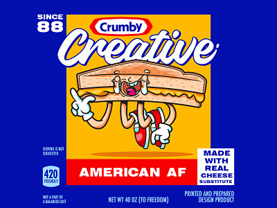 Crumby Singles 88 america american american diet cartoon character cheese cheese slice creative crumby creative food grilled cheese junk food kraft mascot packaging sandwich vector art