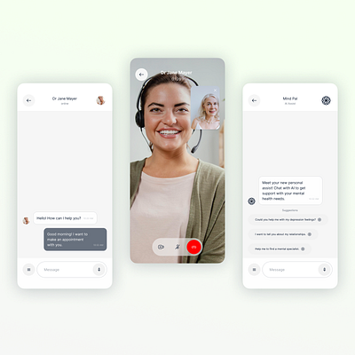 Mind Pal - Mental Health App with AI Assist ai app branding call chat design health logo message ui ux vector