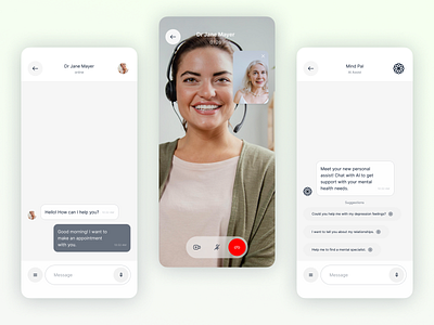 Mind Pal - Mental Health App with AI Assist ai app branding call chat design health logo message ui ux vector