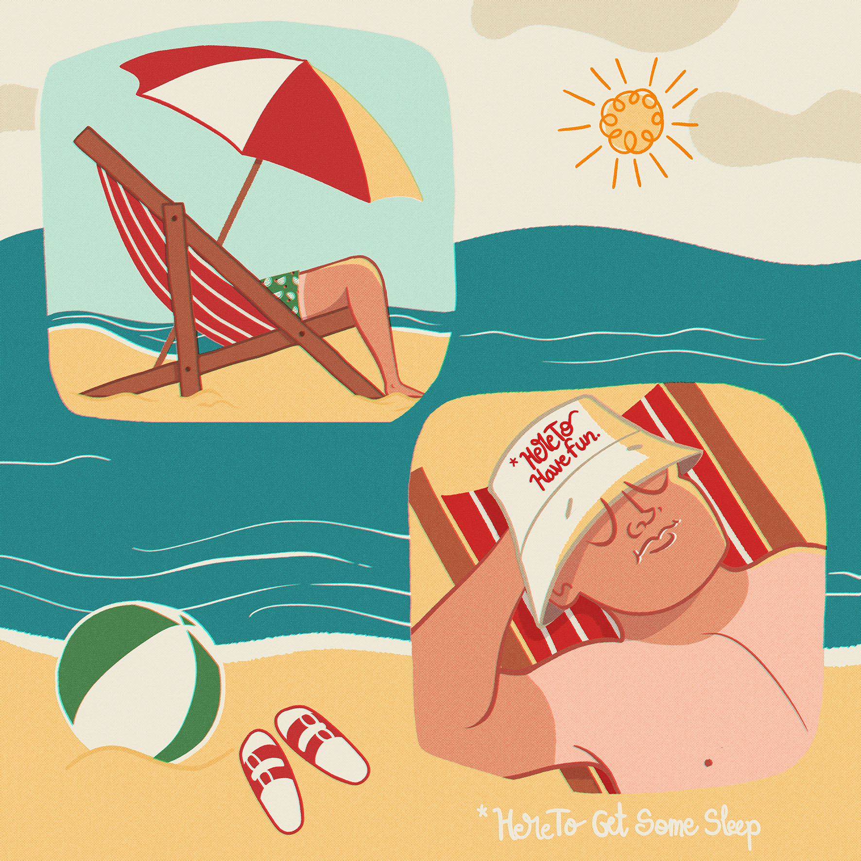 Here To Have fun 🌊🐚 animation blue childrens books chill clip studio paint comic design digital art fun graphic design illustration relax sand sea sleep story summer sun umbrella vacation