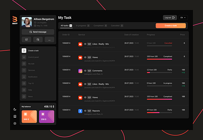 Dashboard. Dark Theme app design minimal typography ui ux web website