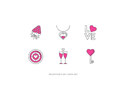 Valentine's day icons set art badge branding design graphic design icon icons set illustration label line art logo simple ui valentines day vector