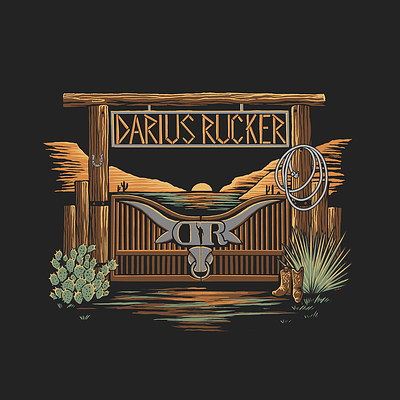 Darius Rucker- 2023 Merch Design apparel design gate graphic art graphic design illustration merch merchandise procreate ranch screen print western