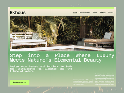 Ekhous accommodation booking green hotel landing page lime minimal modern ui ui design web design