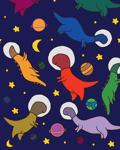 Dinos in Space cute design illustration