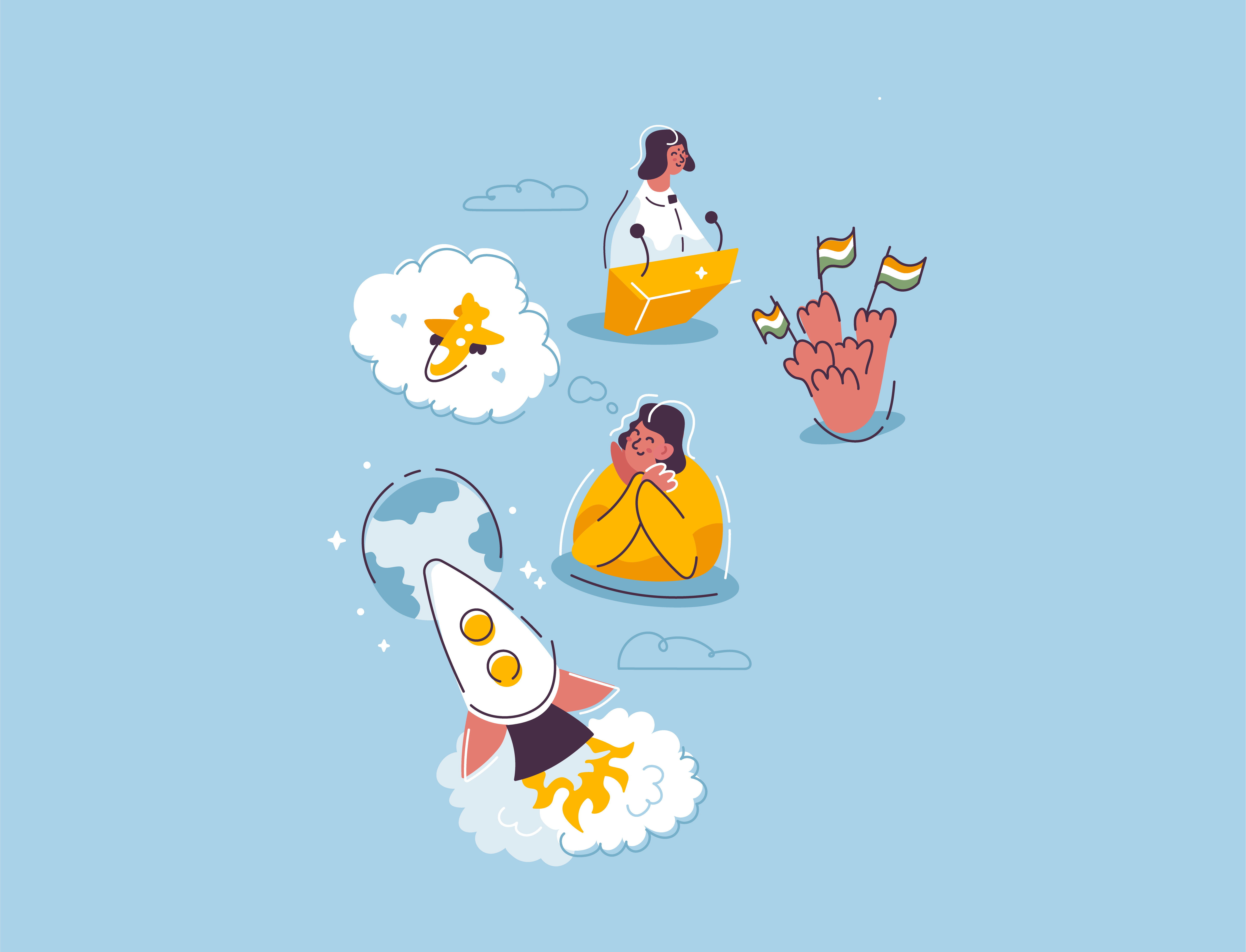 childhood and growing up the Indian Prime Minister Modi airplane astronautics character childhood democracy design dream dreamer flag flat flight illustration india indian modi people pilot prime minister vector vote