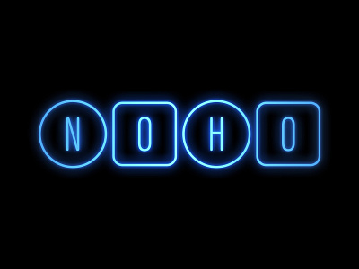 NOHO Club Logotype brand identity branding bright club effect glow led lettermark light logo logotype minimalist music neon noho party soho type typography wordmark
