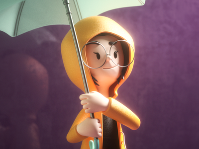 Girl with umbrella 3d 3dart c4d character design girl hipster illustration rain raincoat render unbrella vago3d