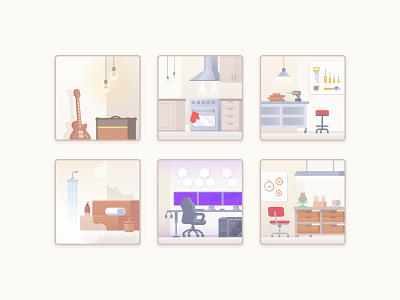 How small do illustrations need to be in order to become icons?🤔 airbnb amp art direction arts and crafts branding diy gaming guitar icon design icon library illustration illustration set kitchen music sauna scenes streaming tools ui illustration vector