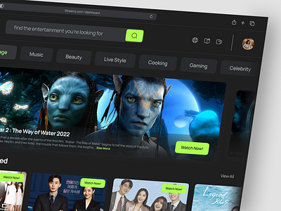 Streamz - Dashboard Movie Streaming cinema clean darkmode dashboard design graphic design movie neat streaming ui uiux uix ux