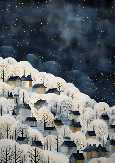 Frozen Village Tapestry beauty frozen houses huts landscape nature peaceful scenery snow tapestry tranquil village winter