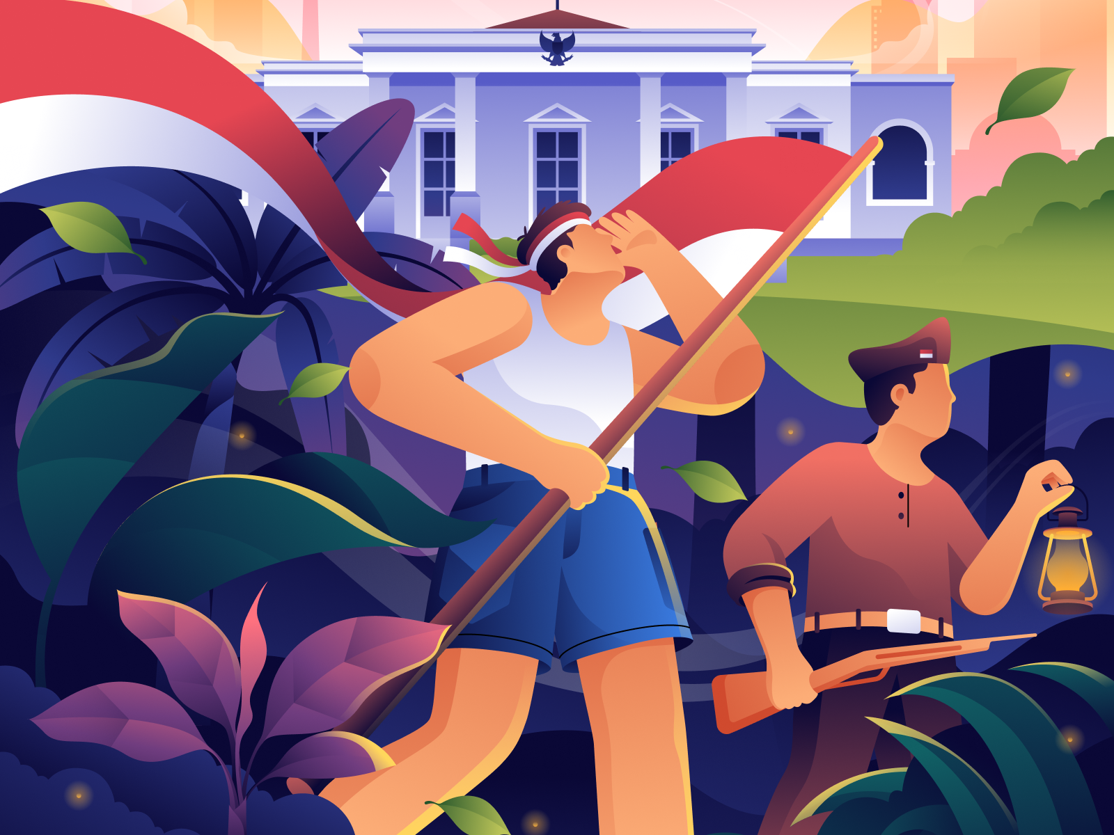 Happy 78th Independence Day, Indonesia! character forest header hero hero illustration illustration independence day indonesia landing page merdeka super hero ui veteran