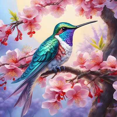 Hummingbird ai art animal artistic artwork beautiful bird cherry blossom colorful design illustration spring tree
