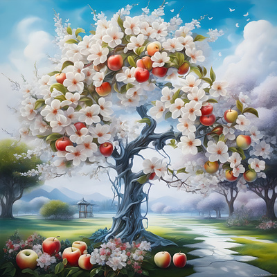 Apple Blossom ai art apple blossom artwork beautiful design fantasy flowers illustration nature spring tree