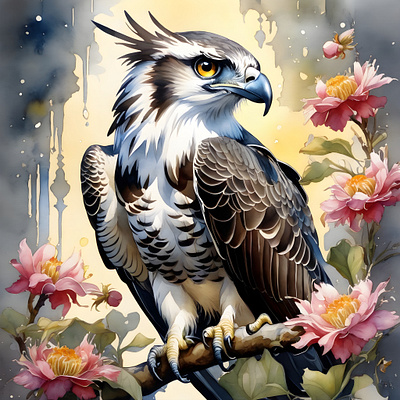 Grey Osprey ai art animal artwork design eagle flowers illustration nature watercolor