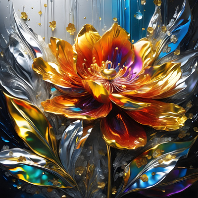 Liquid Gold Flower ai art artwork beautiful design fantasy flower illustration liquid art