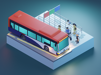 Daily Commute Home 3d 3d art 3d modelling background blender blue bus character evening illustration low poly night public transport sbs transit singapore stylized transport