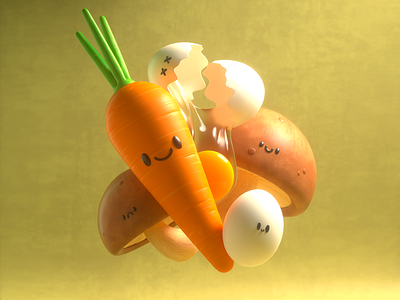 Food 3d c4d carrot character design egg food friends happy illustration mushroom render vago3d