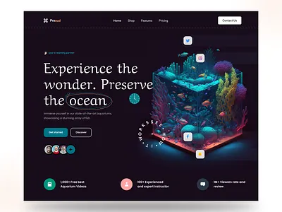 Aquarium Website Landing Page 3d concept 3d design 3d render aquarium branding design graphic design hero header home page landing page midjourney ui underwater ux website website design