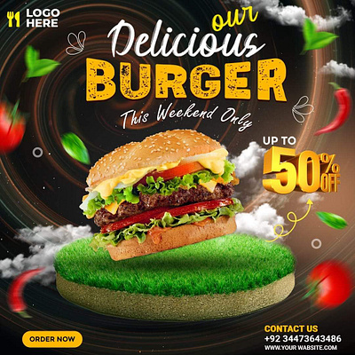 Burger Social Media Post Design 3d animation app branding design graphic design illustration logo motion graphics ui vector