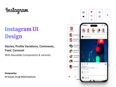 Instagram Mobile App UI Design with Reusable Components figma template instagram mobile app social media app uidesign