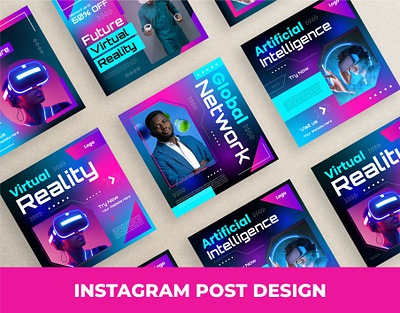 Social media post template banner elegant instagram media network post social tech template