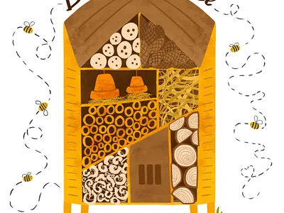 Bee Hotel. Procreate watercolor illustration bee hotel bees graphic design hand drawn illustration insect kids book non fiction picturebook procreate save the bees watercolor