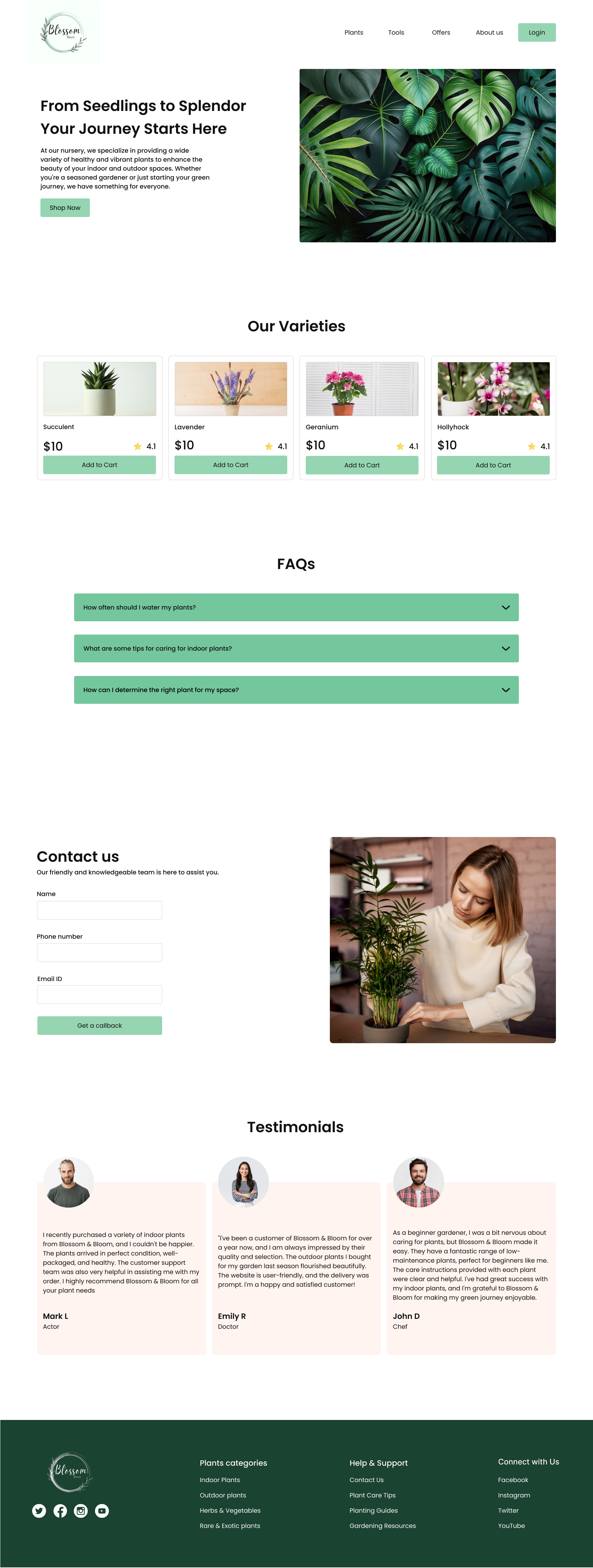 Blossom and Bloom Landing Page animation app branding design graphic design illustration logo ui ux vector
