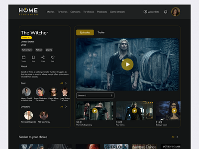Streaming platform chips dark mode movie streaming ui web application