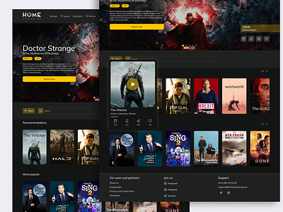 Streaming platform banner dark mode design movie online cinema streaming ui web application
