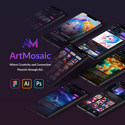 ArtMosaic Mobile App - UI/UX Case Study 3d animation app branding design graphic design motion graphics typography ui ux vector