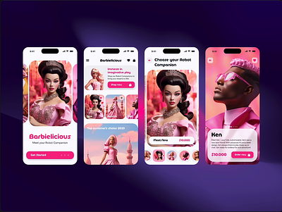 Concept: an App for Purchasing a Barbie-style Robot Companion animated prototype animation app app concept app design barbie concept e commerce app figma figma animation inspiration mobile mobile app online shopping pink prototype robot slider animation ui ux