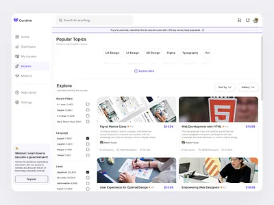 Academic Platform - Explore Page academic discover explore figma modern platform ui ux