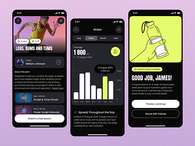 Sport Mobile App Concept. Statistics, training screen. android app clean design clean ui dark design fintess app ios app mobile app sport app ui ux