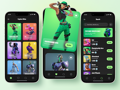 Game Store - Mobile App📱🕹️ app character color fortnite game game store game ui gamer gaming girl green minimal mobile mobile app mobile ui skins store app ui ux