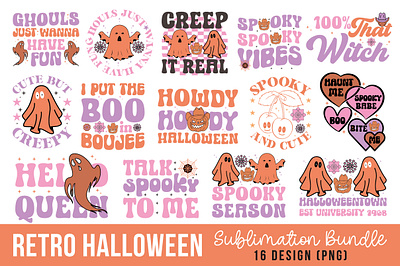 Retro Halloween Sublimation Design Bundle animation boo branding graphic design illustration logo motion graphics retro t shirt design