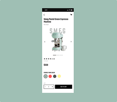 Product details page (Coffee machine) alignment app coffee machine color design minimal mobile phone product details simple ui
