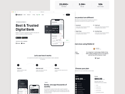 Landing page - Riddle UI app landing application web design dashboard design design system figma figma design figma landing page figma ui kit landing landing page one page product design ui ui design ui kit ux