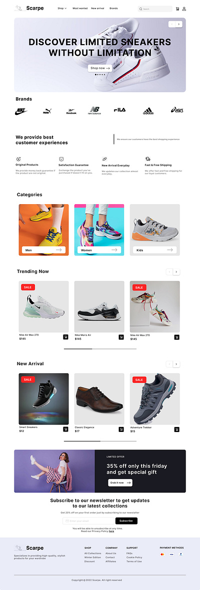 Shoes website Landing page design landing page selling shoes ui website